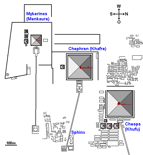 Das Giza (Giseh) Plateau mit den Cheops, Chephren und Mykerinos Pyramiden