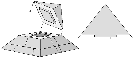 Pyramidion: Verankerung an Pyramidenspitze durch Zapfen