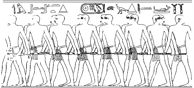 Sahure: Block mit dem Abbild einer Schleppmannschaft gefunden, die ein Pyramidion auf flachem Gelände zur Pyramidenbaustelle zieht