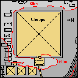 60- Höhenlinie auf dem Giza-Plateu bei der Cheops-Pyramide