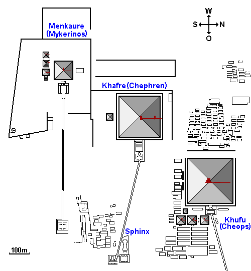 map of the Giza Plateau (Gizeh, Ghizeh, or Geezeh in Arab Al-Gîza) with Khufu's, khafre's and Menkaure's pyramids